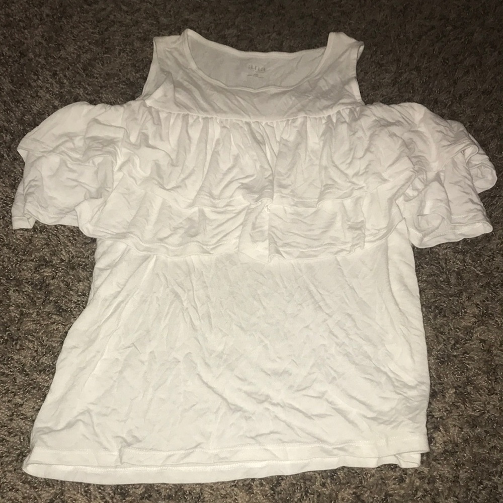 White Off the Shoulder Ruffle Top